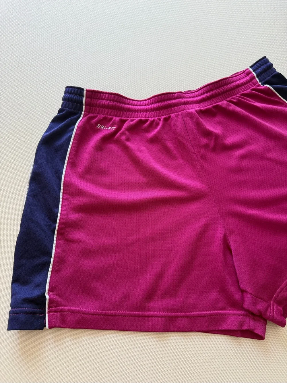 Nike Dri-Fit Women's Magenta Athletic Shorts with Navy Side Panels M